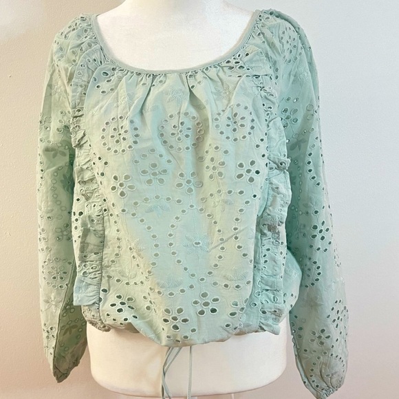 JOIE Mint Green Eyelet Blouse - Picture 1 of 5